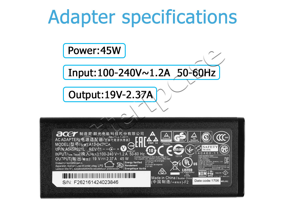 45W AC Adapter Laddare Packard Bell EasyNote G71BM-26V0