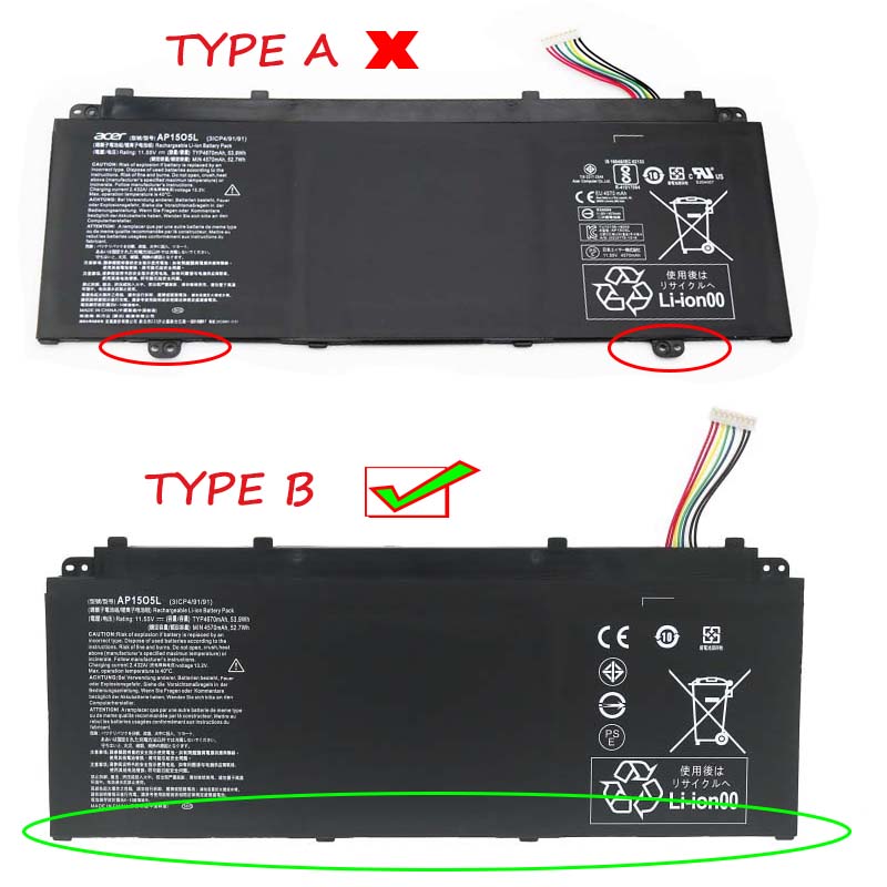 Batterier Acer AP15O5L AP1505L 4670mAh 53.9Wh