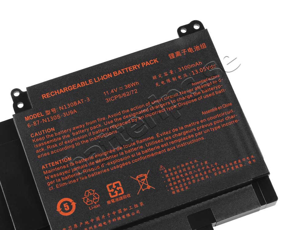 Batterier Clevo 6-87-N130S-3U9 3100mAh 36Wh