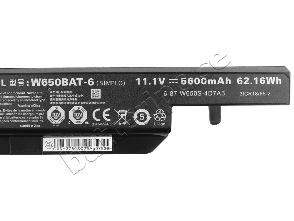 5600mAh 62.16Wh Batterier Clevo 6-87-W650S-4E7