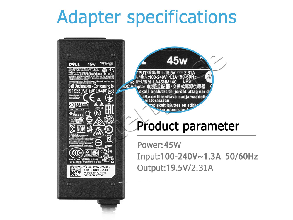 45W Dell Inspiron 11 3179 P25T Original AC Adapter Laddare