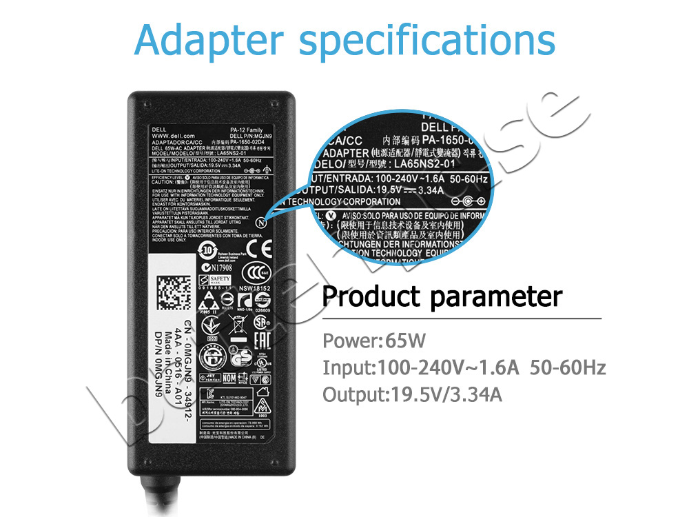 65W Dell 5NW44 Original AC Adapter Laddare