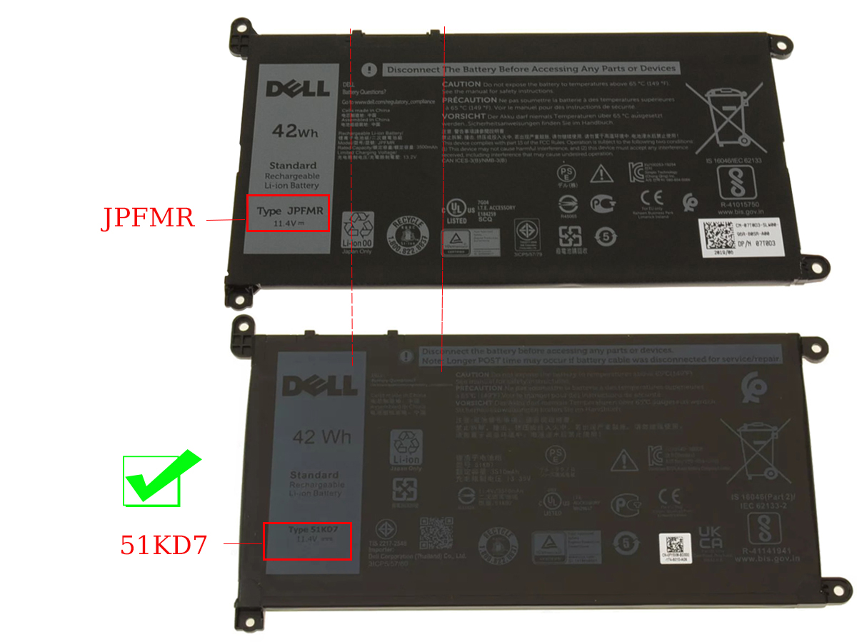 Original 42Wh Batterier Dell 51KD7 051KD7 FY8XM Y07HK