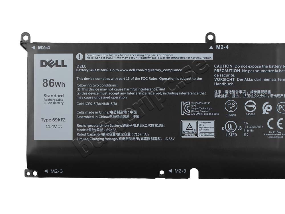 Original 7167mAh 86Wh Batterier Dell XPS 15 9500 P91F001