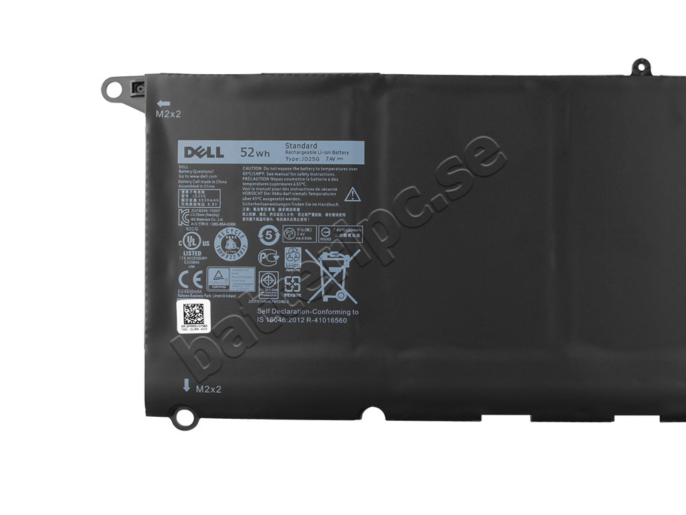 52Whr Batterier Dell JD25G RWT1R XPS 13 9343 P29G004