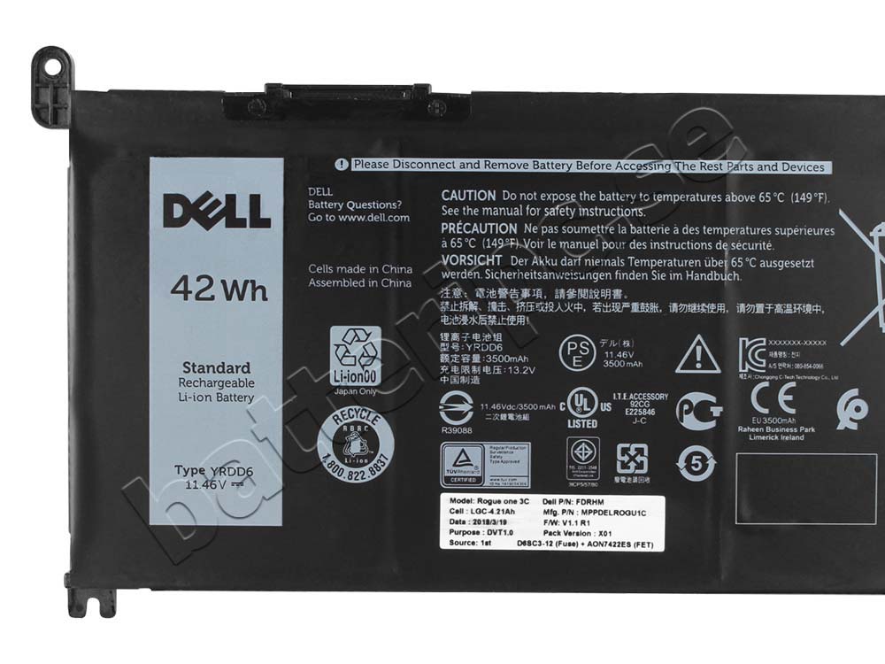 Original 3500mAh 42Wh Batterier Dell Inspiron 14 5481 P93G001