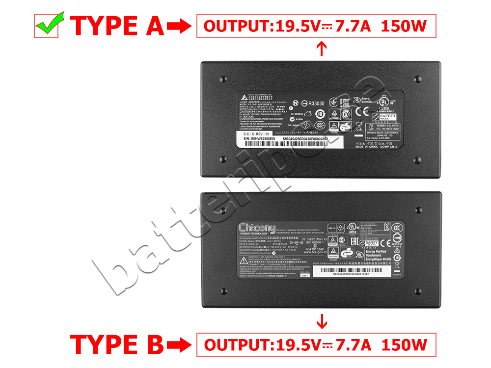 150W MSI S930404121D04 S93-0404490-D10 AC Adapter Laddare