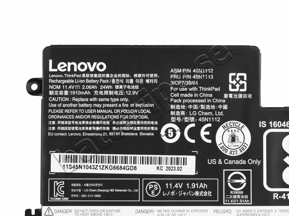 Original 2.06Ah 24wh Batterier Lenovo 45N1112 45N1113