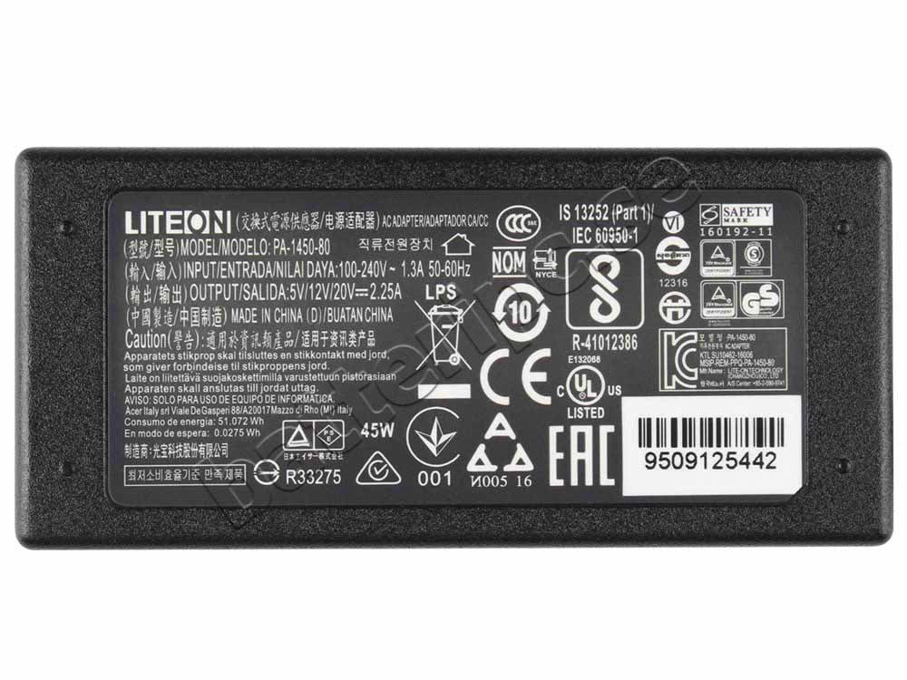 45W USB-C Acer Chromebook 311 C722-K4CN(NX.A6UAA.001) AC Adapter Laddare