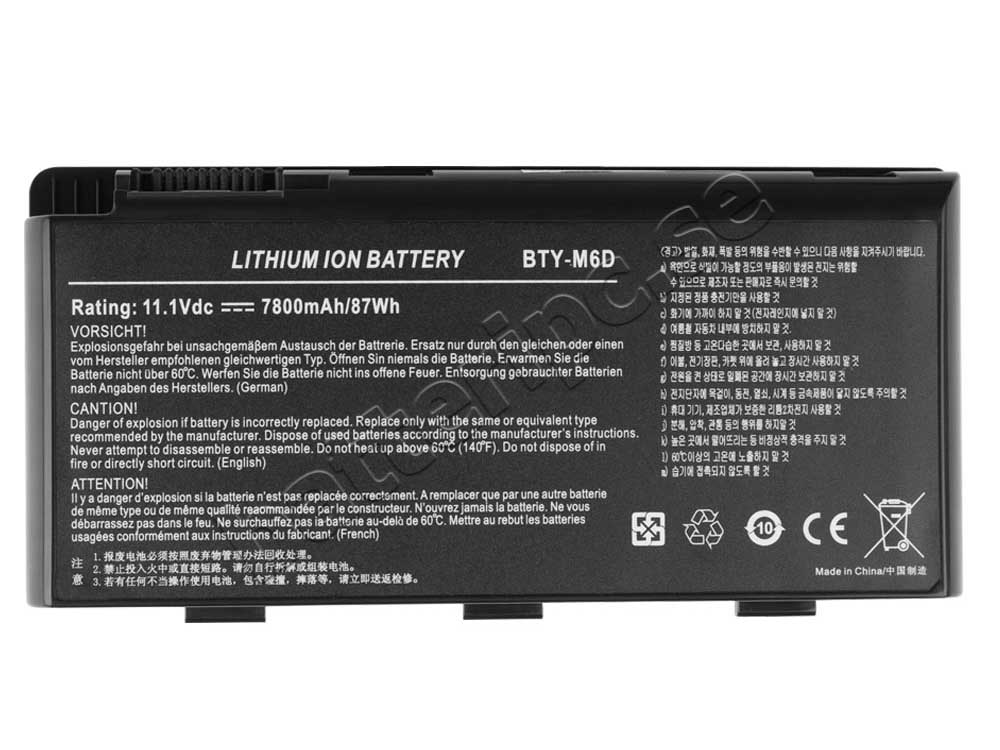 7800mAh Batterier MSI GT60 2QD 1074UK 2QD-1084JP