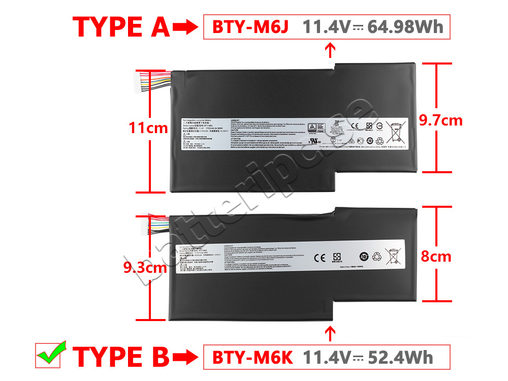 Batterier MSI 9S7-16R821-023 4600mAh 52.4Wh