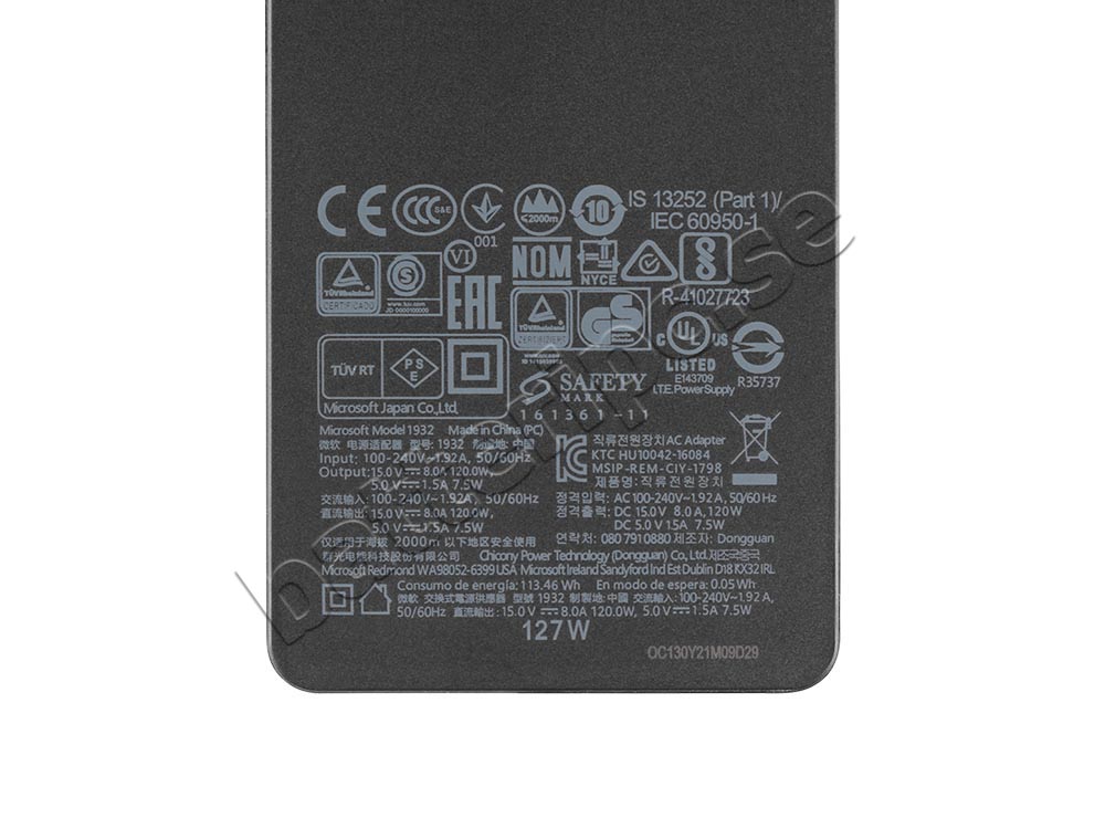 127W Laddare Microsoft Surface Laptop AC Adapter