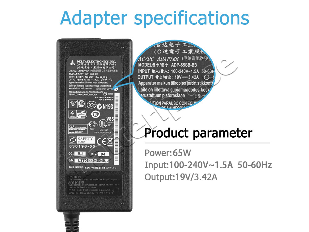 Original 65W AC Adapter Laddare Packard Bell MX51-204 MX51-205
