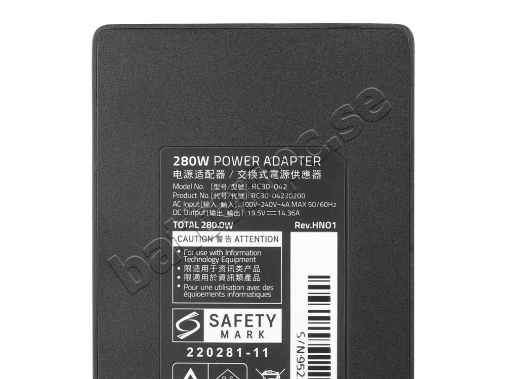 Original 280W GaN Laddare Razer Blade 17 RZ09-0423NED3-R3U1 AC Adapter + Kabel