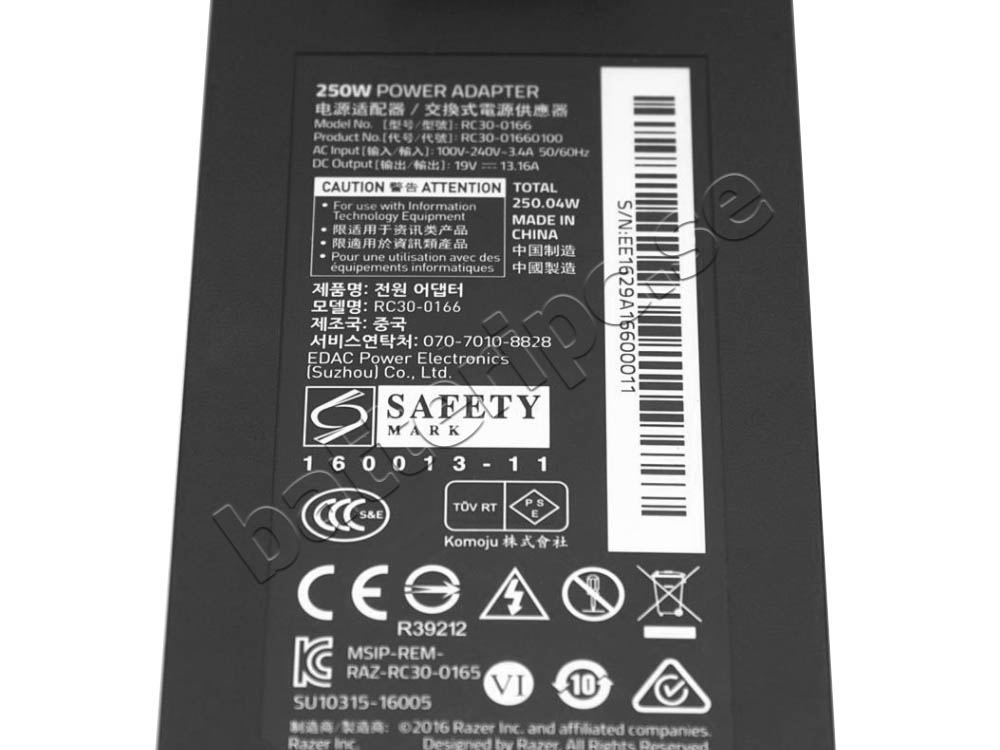 Original 250W Laddare Razer PRO 17.3 GTX 1080 AC Adapter