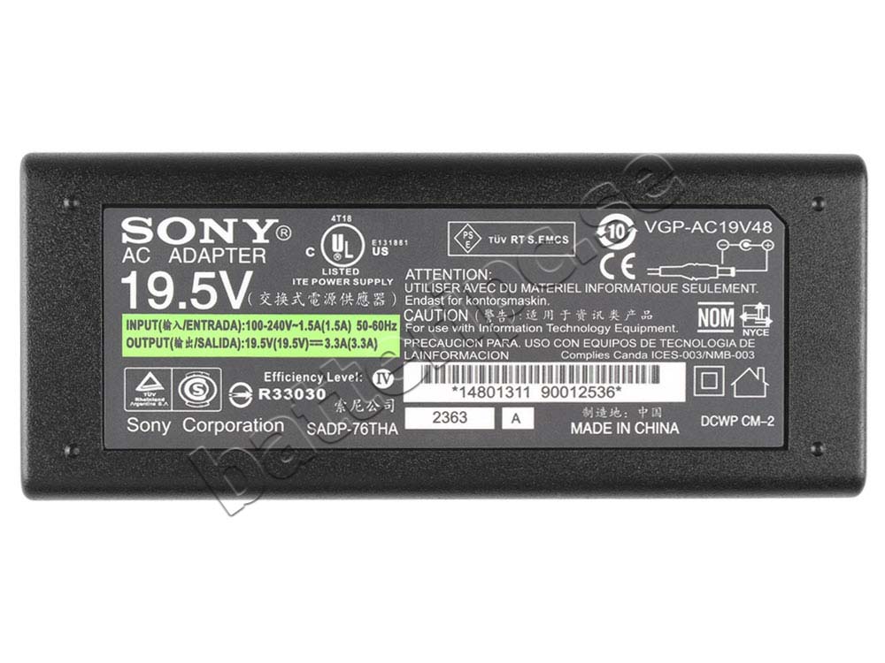 Original 65W AC Adapter Laddare Sony SVF1421S1EW SVF1421TSTB