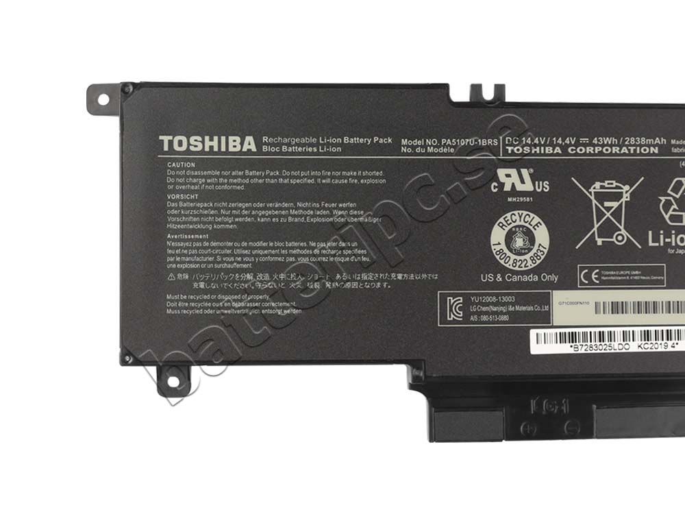 43Whr Batterier Toshiba Satellite L50-A-1DE L50D-ABT2N22 L50-ABT3N22